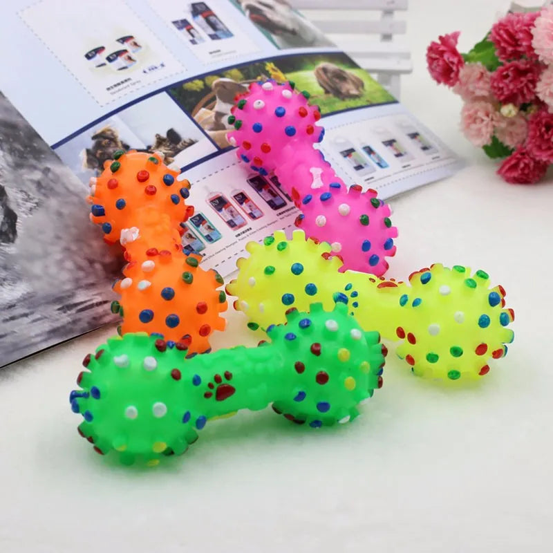 Polka Dot Squeaky Dog & Cat Toy – Rubber Dumbbell Chewing Toy for Puppies, Fun and Interactive