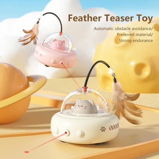 Smart Electric UFO Cat Toy – Interactive Teaser Stick with Bell & Replaceable Feather for Training