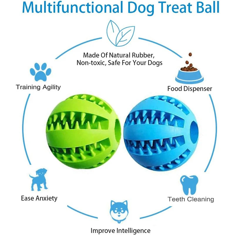 Interactive Dog Toy Ball – Rubber Chewing Toy for Puppies & Cats, Tooth Cleaning & Treat Feeder Silicone Bal