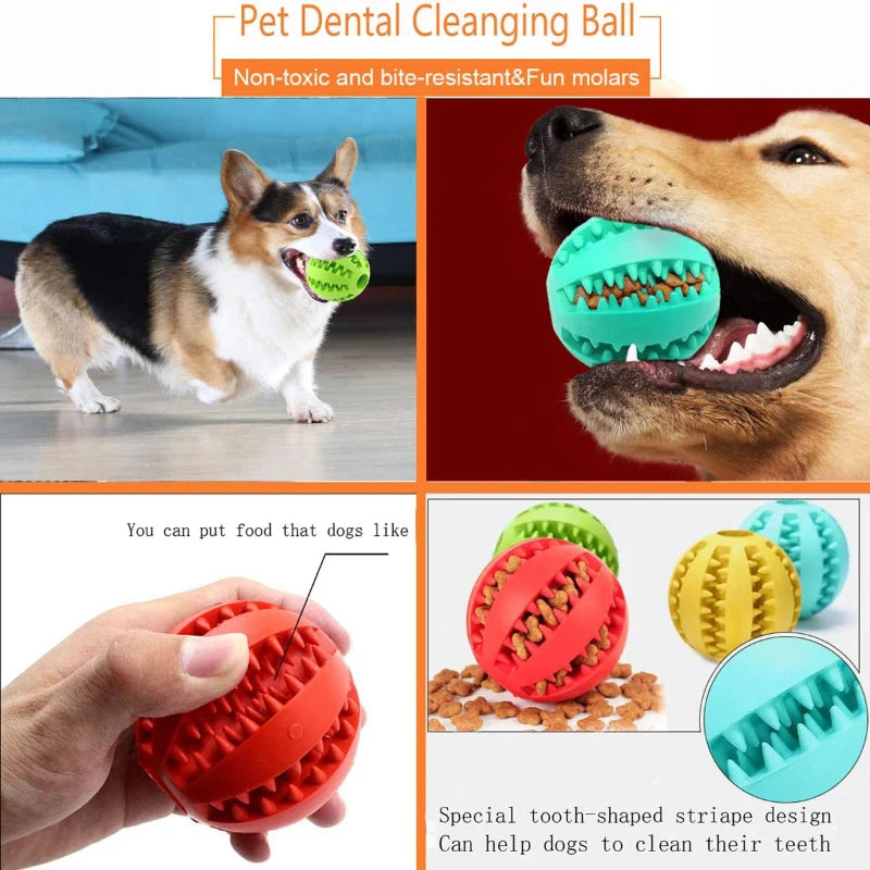 Interactive Dog Toy Ball – Rubber Chewing Toy for Puppies & Cats, Tooth Cleaning & Treat Feeder Silicone Bal