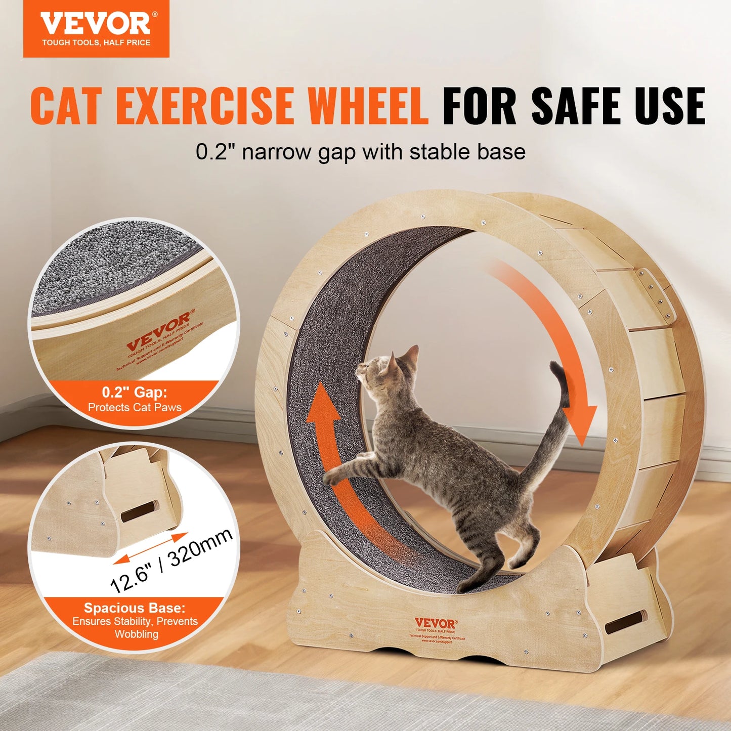 VEVOR Cat Exercise Wheel – Silent Wooden Treadmill with Detachable Carpet for Cat Fitness