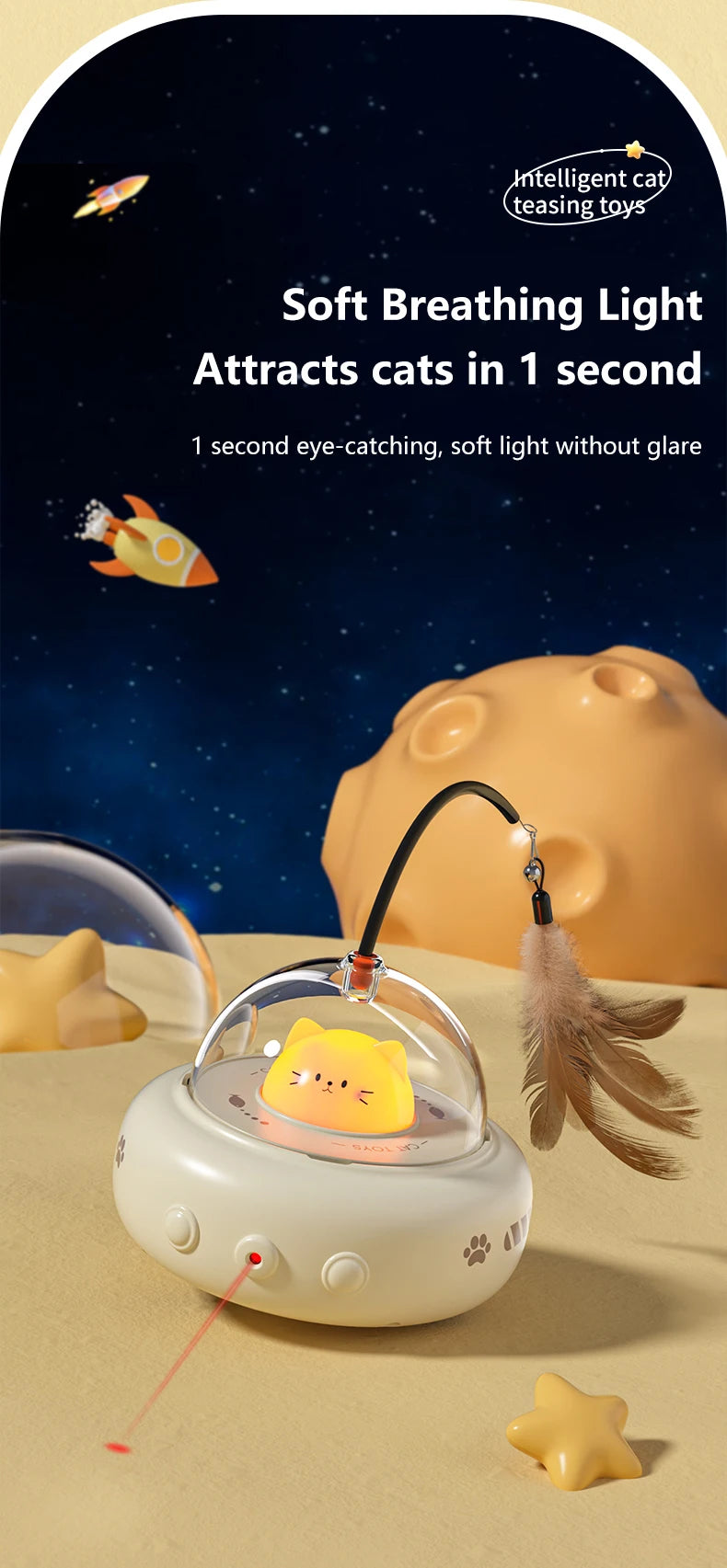 Smart Electric UFO Cat Toy – Interactive Teaser Stick with Bell & Replaceable Feather for Training