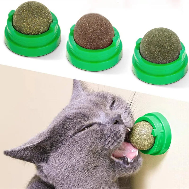 Premium Natural Catnip Wall-Mounted Ball Toy & Scratcher - Healthy Digestion & Fun Grass Snack for Cats