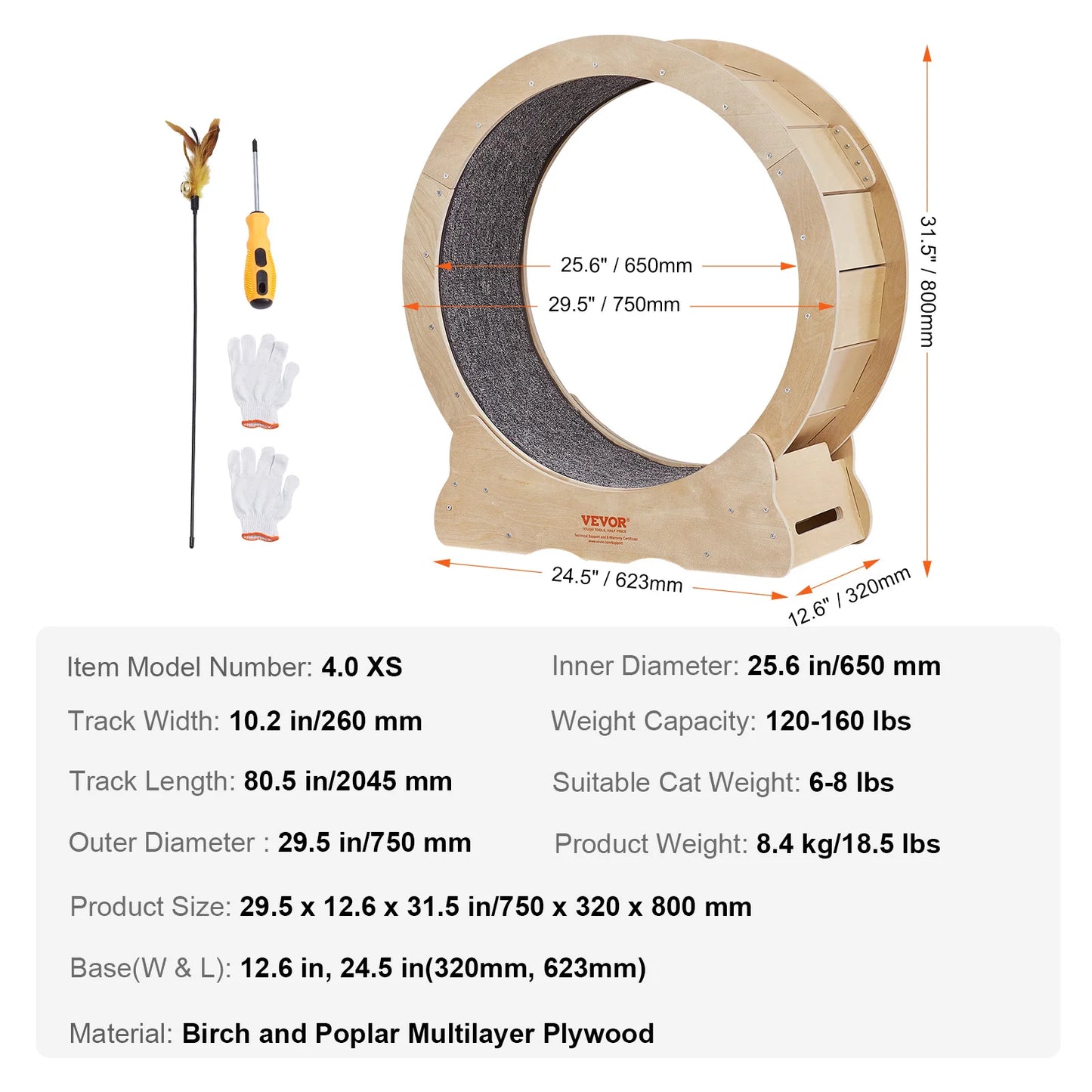 VEVOR Cat Exercise Wheel – Silent Wooden Treadmill with Detachable Carpet for Cat Fitness