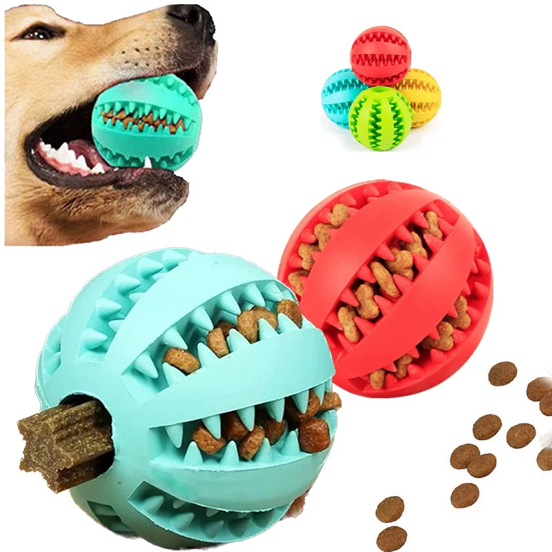 Interactive Dog Toy Ball – Rubber Chewing Toy for Puppies & Cats, Tooth Cleaning & Treat Feeder Silicone Bal