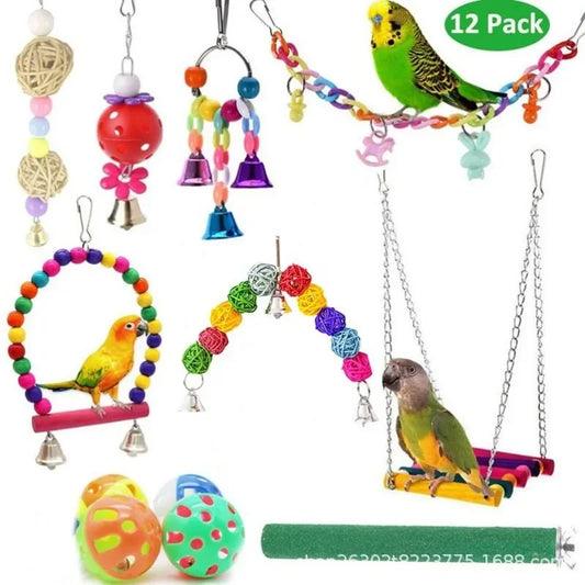 Chewable Parrot Toy – Wooden Bird Swing with Beads & Bite Bridge for Parrots, Ideal Bird Cage Toy