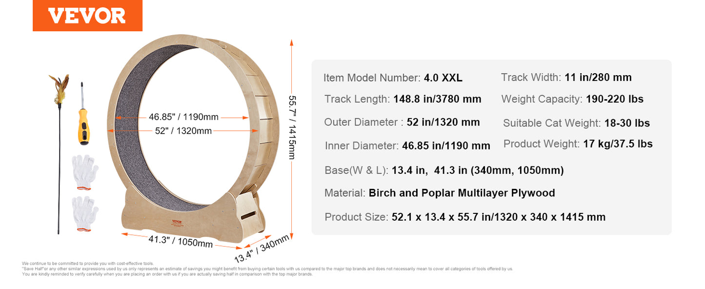 VEVOR Cat Exercise Wheel – Silent Wooden Treadmill with Detachable Carpet for Cat Fitness