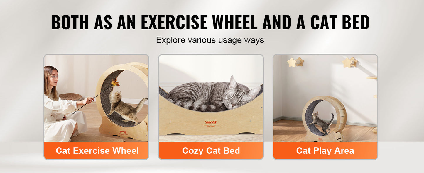 VEVOR Cat Exercise Wheel – Silent Wooden Treadmill with Detachable Carpet for Cat Fitness